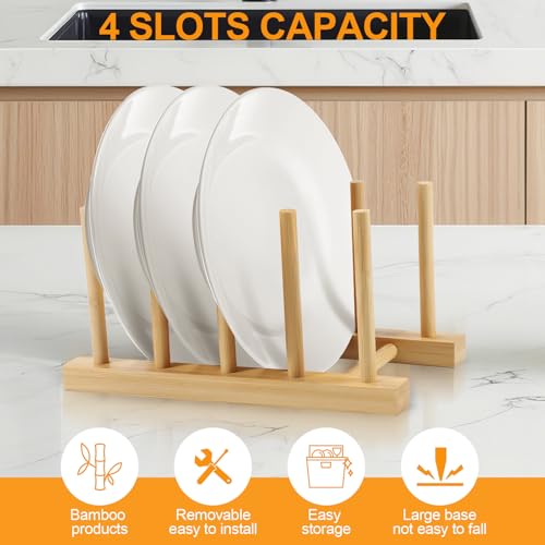 2-Pack Bamboo Kitchen Organizer Rack for Plates, Pots, Lids & Cutting Boards