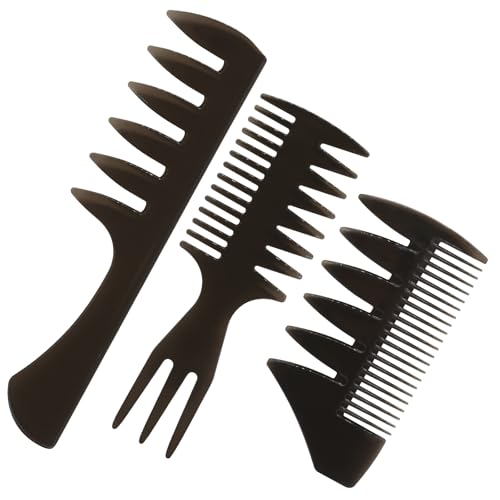 Qjaiune 3-Pack Black Hair Styling Comb Set, Wide Tooth & Texture Combs
