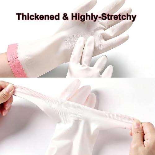 KINGFINGER Reusable PVC Dishwashing Gloves - 3 Pairs with Bunny Ear Cuffs