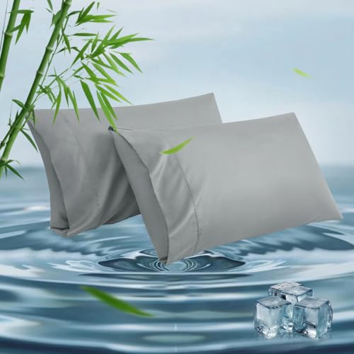 Cooling Bamboo Pillowcases, Soft Viscose with Envelope Closure, 2 Pack - Light Grey