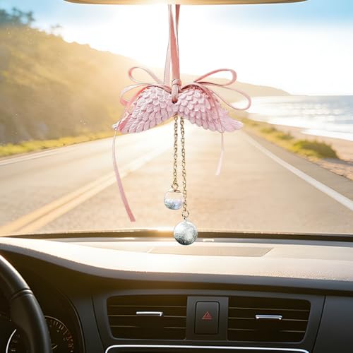 Angel Wings Car Hanging Ornament – Cute Pink Rear View Mirror Charm