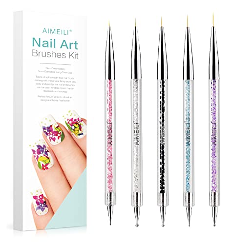 AIMEILI Nail Art Brushes Set & Dotting Pen Kit for Gel Polish Design