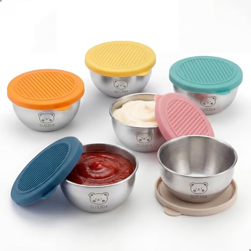 6-Pack Stainless Steel Salad Dressing Containers, 2.7 oz Leakproof Sauce Cups