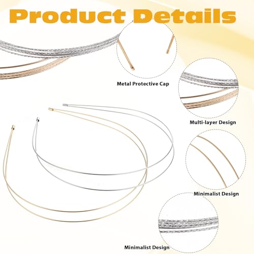 Metal Headbands 4-Pack Gold Silver Multi-Layer Hair Bands for Women