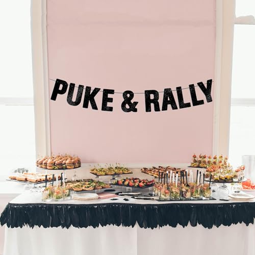 Puke & Rally Black Glitter Banner - Funny Party Decoration for Adults