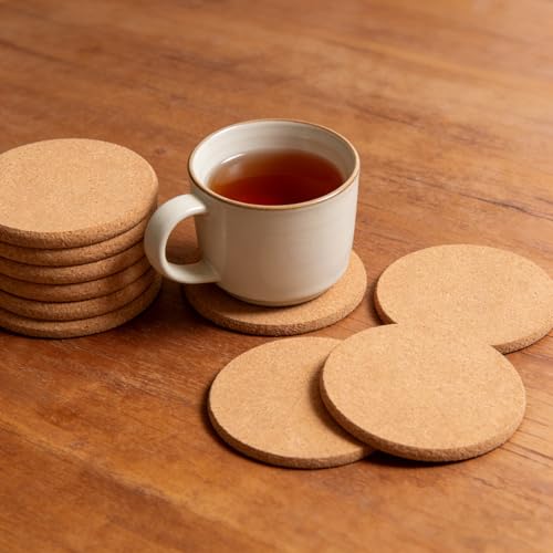 10-Piece Cork Coaster Set, 0.39-Inch Extra Thick Natural Drink Coasters