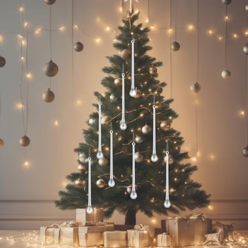 24 Pcs Clear Glass Icicle Christmas Ornaments - Extra Long 3.94 x 0.79 Inches