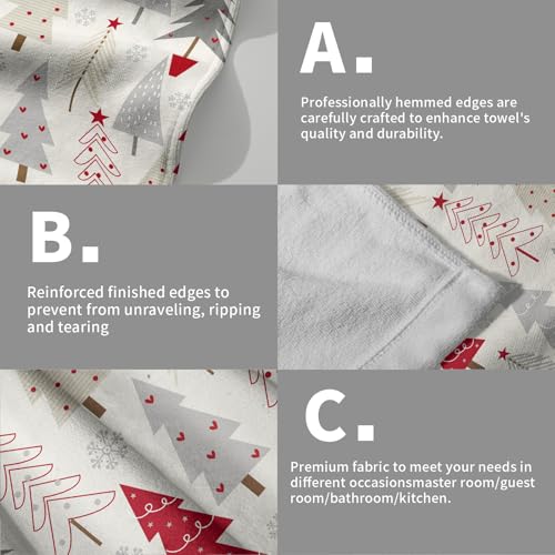 Christmas Tree Hand Towels Set (Red, Grey, Cream) - 2-Piece Holiday Decor