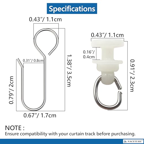 NACETURE 30 Pack Stainless Steel Curtain Hooks with Rings