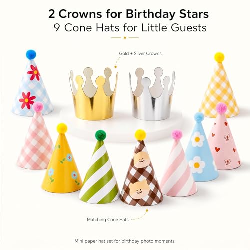 Olen Kids Party Hats 11-Pack with Pom Poms - Birthday Party Supplies