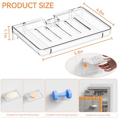 SuoXing Wall-Mounted Soap Holder - 2 Pack Self-Draining Acrylic Caddy