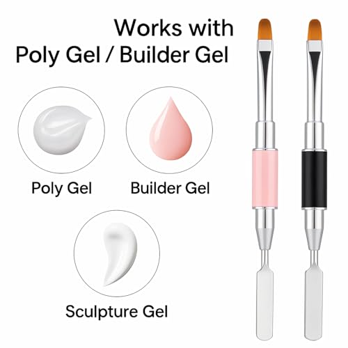 Dual-Ended Nail Art Brush and Spatula Set - 2Pcs Poly Gel Manicure Tools