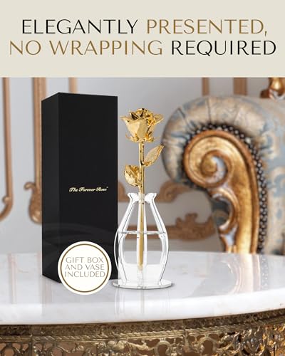 Forever Rose 24K Gold Dipped Real Rose in Bloom Box & Vase - Handmade Gift