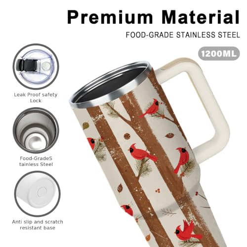 Cardinals Lover Tumbler - 40oz Stainless Steel Travel Mug with Handle & Straw - Bird Lover Gift - Variation of Cardinals
