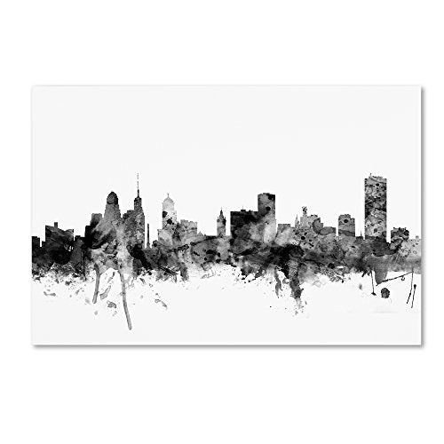 Trademark Fine Art Buffalo New York Skyline B&W by Michael Tompsett, 12x19-Inch