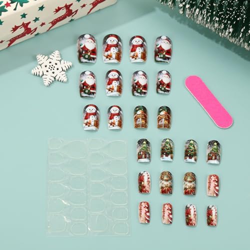 Christmas Press on Nails Medium Square False Nails 24Pcs