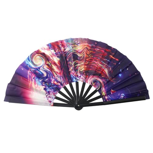 Large Folding Hand Fan UV Glow Rave Bamboo Festival Dancing Fan