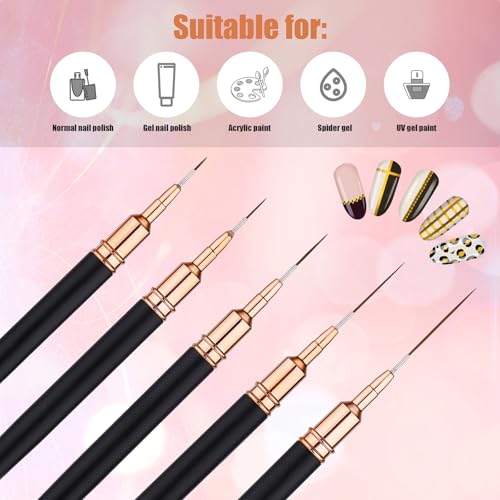 Gosknor 5pcs Nail Art Liner Brushes Set - Fine Detail Drawing Tools