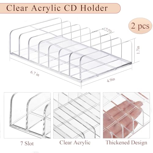 2 Pack Acrylic CD Storage Rack - Clear Desktop Organizer for 28 CD Cases