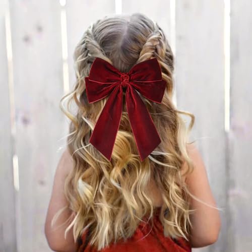 Red Velvet Hair Bow Clips for Women and Girls, 2-Pack