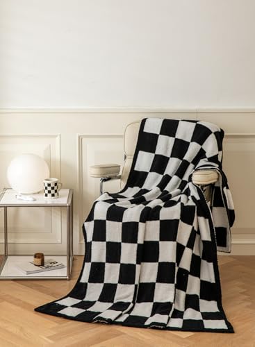 Black Checkered Microfiber Throw Blanket 51x63 Inches Cozy Couch Bed Decor