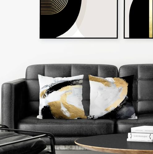 18x18 Black and Gold Pillow Covers Set of 2 - Modern Flannel Decor