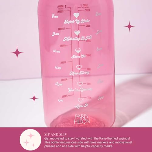 Paris Hilton 50-Ounce Motivational Water Bottle with Straw - Pink
