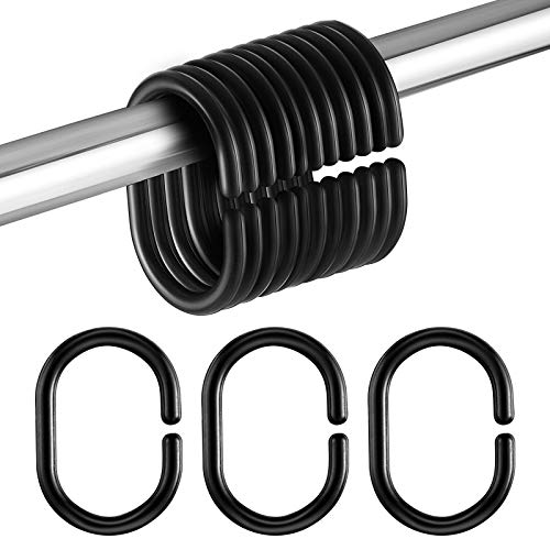 24 Pack Black Shower Curtain Hooks - C Shape Silicone Rings