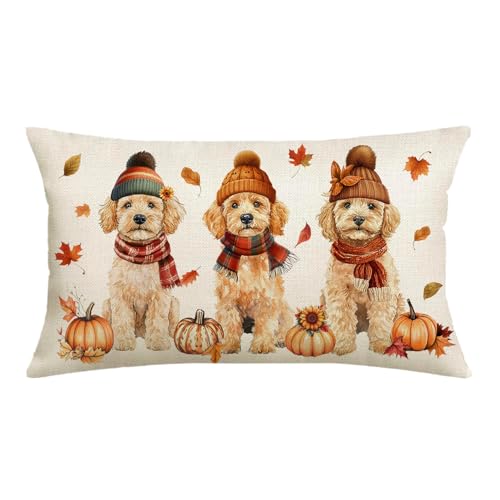 NUTEEN Fall Poodle Throw Pillow Cover 12x20 Inch Autumn Dog Decor