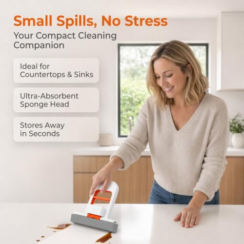 Olvurb Mini Sponge Mop - Foldable One-Hand Self Squeeze Mop, Orange