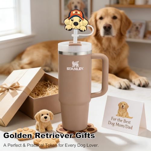 Golden Retriever Silicone Straw Covers 4PCs - Playful Dog-Themed Drink Toppers