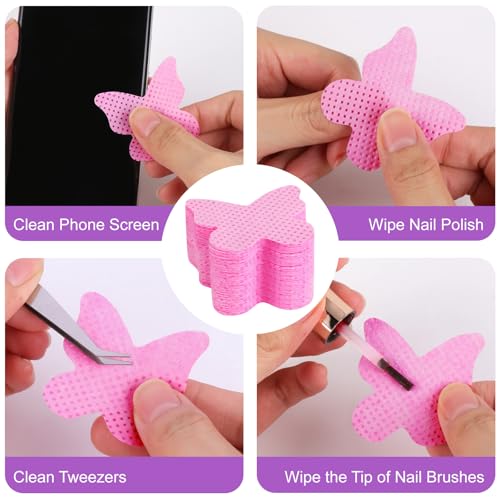 Nail Cotton Pads and Pump Dispenser Bottle Set, 400 Pcs Pink Lint Free Wipes