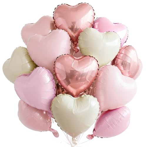 PartyWoo Pink and White Heart Foil Balloons - 15pcs 18 Inch