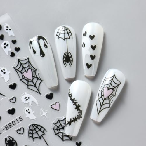 Halloween Nail Stickers 3D Self-Adhesive Bat Ghost Spider Web Decals