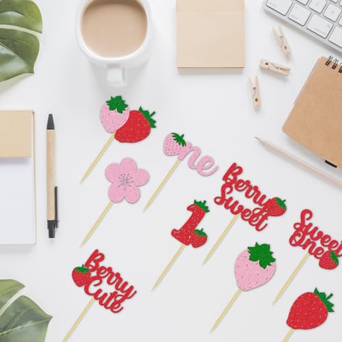 Sweetheart Strawberry Cupcake Toppers - 30 Pcs Birthday Decorations