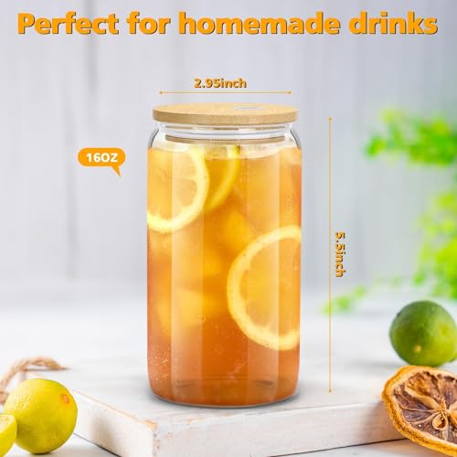 Sungwoo 16 oz Glass Cups with Bamboo Lids & Straws - 2 Pack