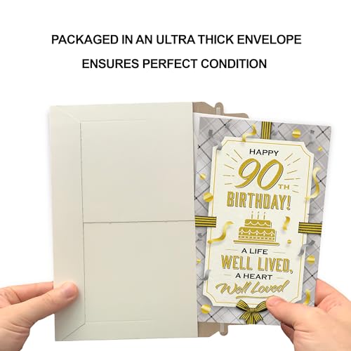90th Birthday Greeting Card - Made in USA, Thick Card Stock, Eco-Friendly Envelope, 5x7.75 inches