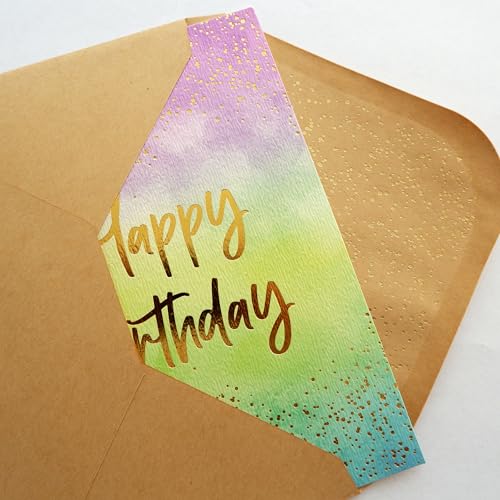 Happy Birthday Card with Gold Foil Sprinkles & Ombre Design - 5x7