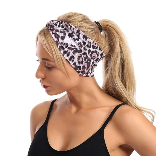 Purple Leopard Print Cross Elastic Headband for Gym and Fashion