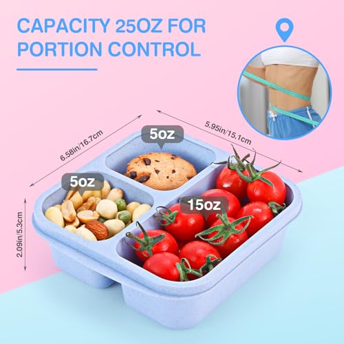 Rinwoc Bento Box 3-Pack - Reusable Snack Containers with 3 Compartments for Meal Prep & Travel