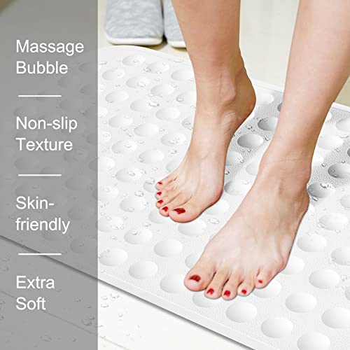 Yanzifly 27x15.3 Inch Silicone Non-Slip Bathtub Mat with Suction Cups, White