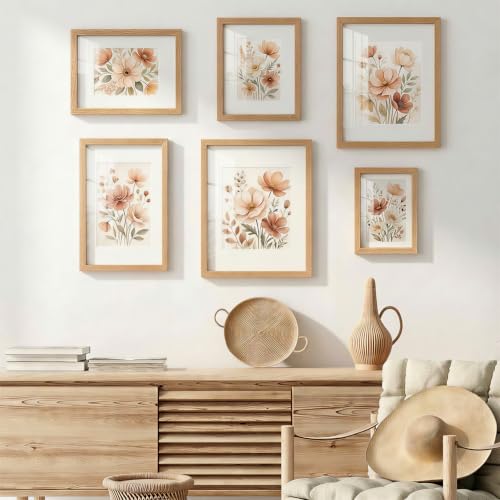 Venusmiles 11x14 Natural Oak Wood Picture Frame with 8x10 Mat