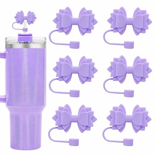 6Pcs Purple Silicone Bow Straw Toppers for Stanley Cup 30/40oz