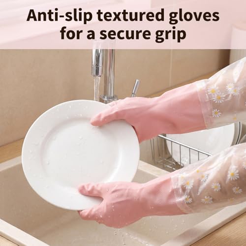 Pink Reusable Dishwashing Gloves - Non-Slip Kitchen & Gardening