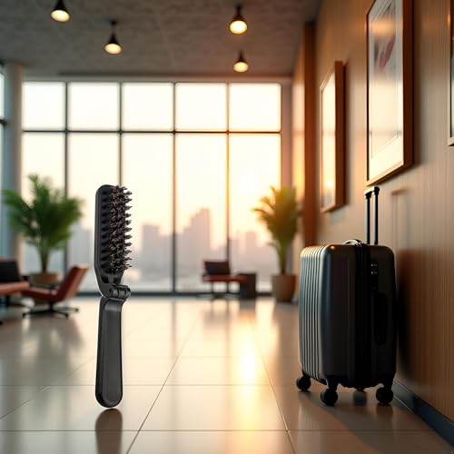Travel Folding Boar Bristle Hair Brush Anti-Static Pocket Styling Tool