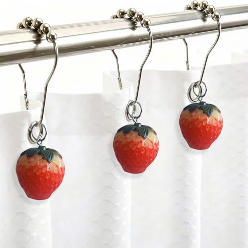 12Pcs Strawberry Shower Curtain Hooks - Cute Fruit Bathroom Decor