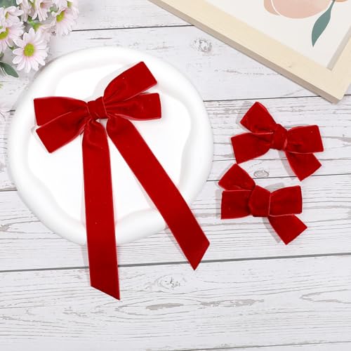 Aileam Red Velvet Hair Bows 3-Piece Set with Alligator Clips