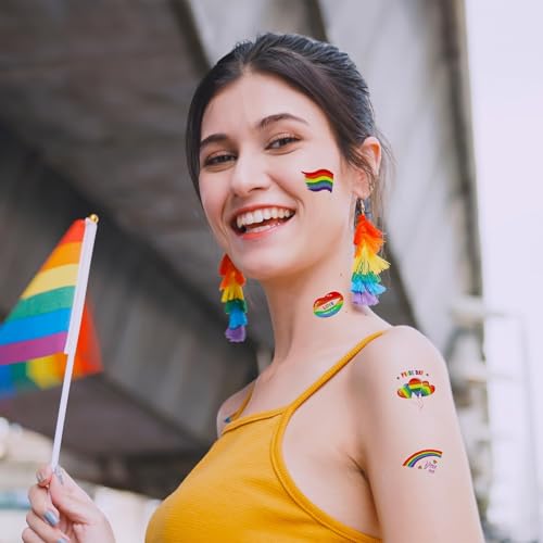 Fovths 144 Pcs Rainbow Temporary Tattoos Waterproof Pride Festival Body Stickers