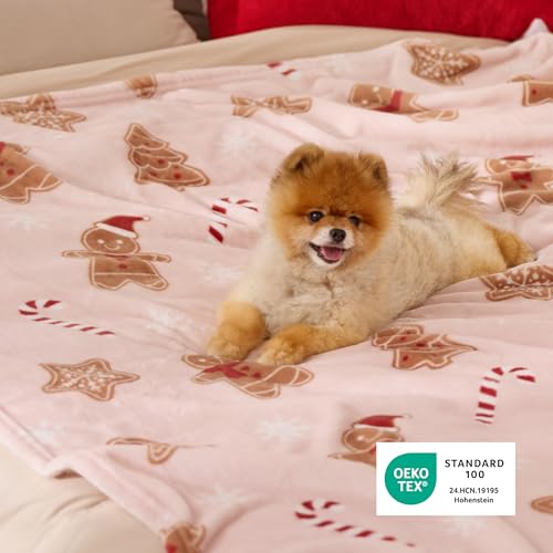 Bedsure Pink Christmas Throw Blanket - 50x60 Gingerbread Holiday Decor Gift