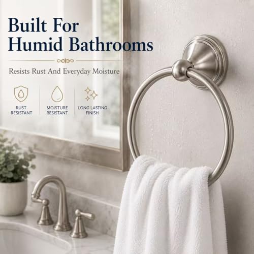 Brushed Nickel Towel Ring for Bathroom - 1 Pack Stainless Steel Holder
